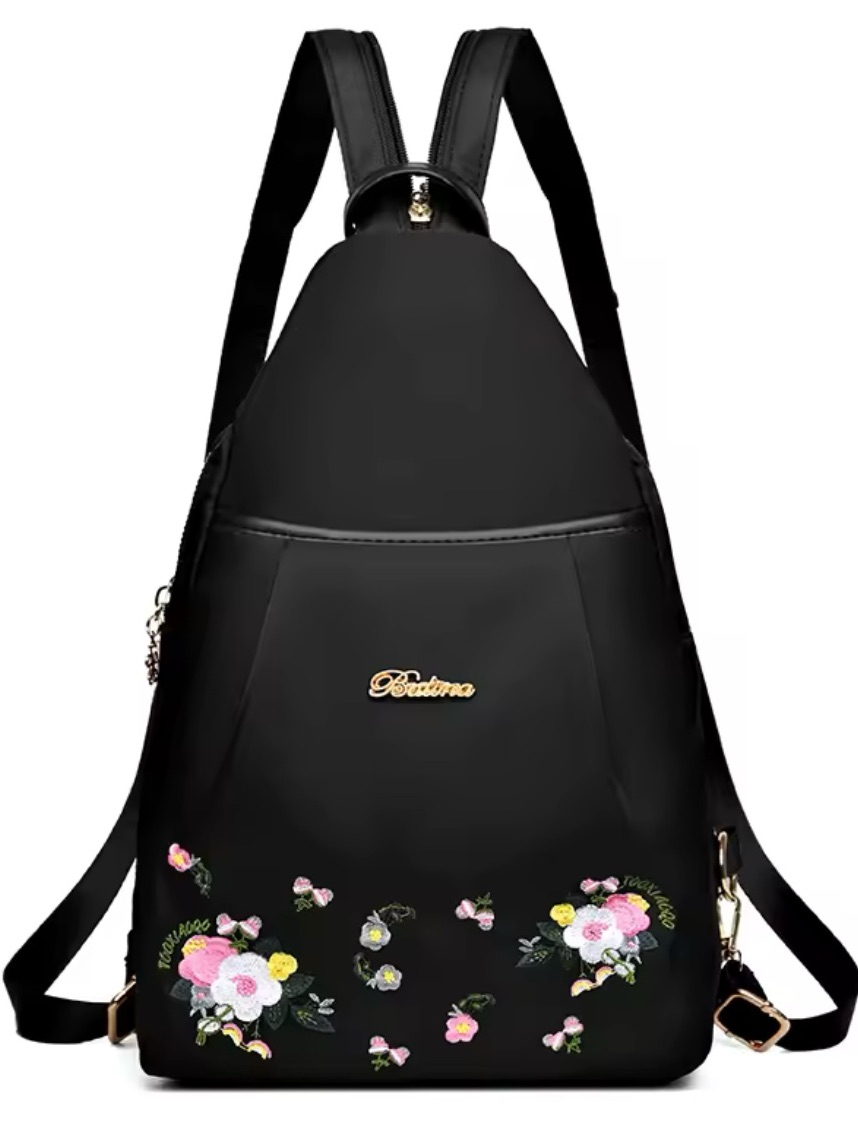 Mini Backpack Purse For Women Embroidery Flower Zipper Schoolbag Detachable
